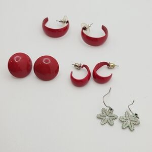 Vintage Red Earrings Lot Hoops Retro Enamel Revival 60s 70s 80s 90s Collection 4